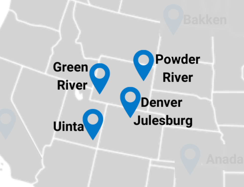 Green River, Uinta, Powder River, Denver Julesburg Basins