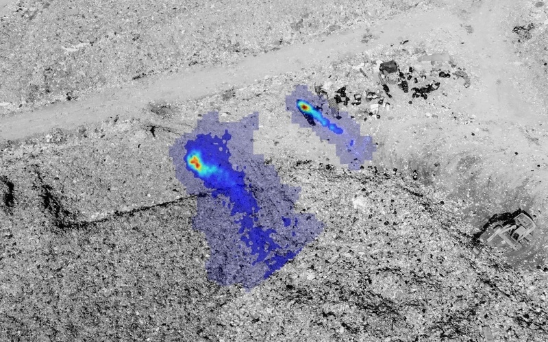 Methane plumes over landfill area