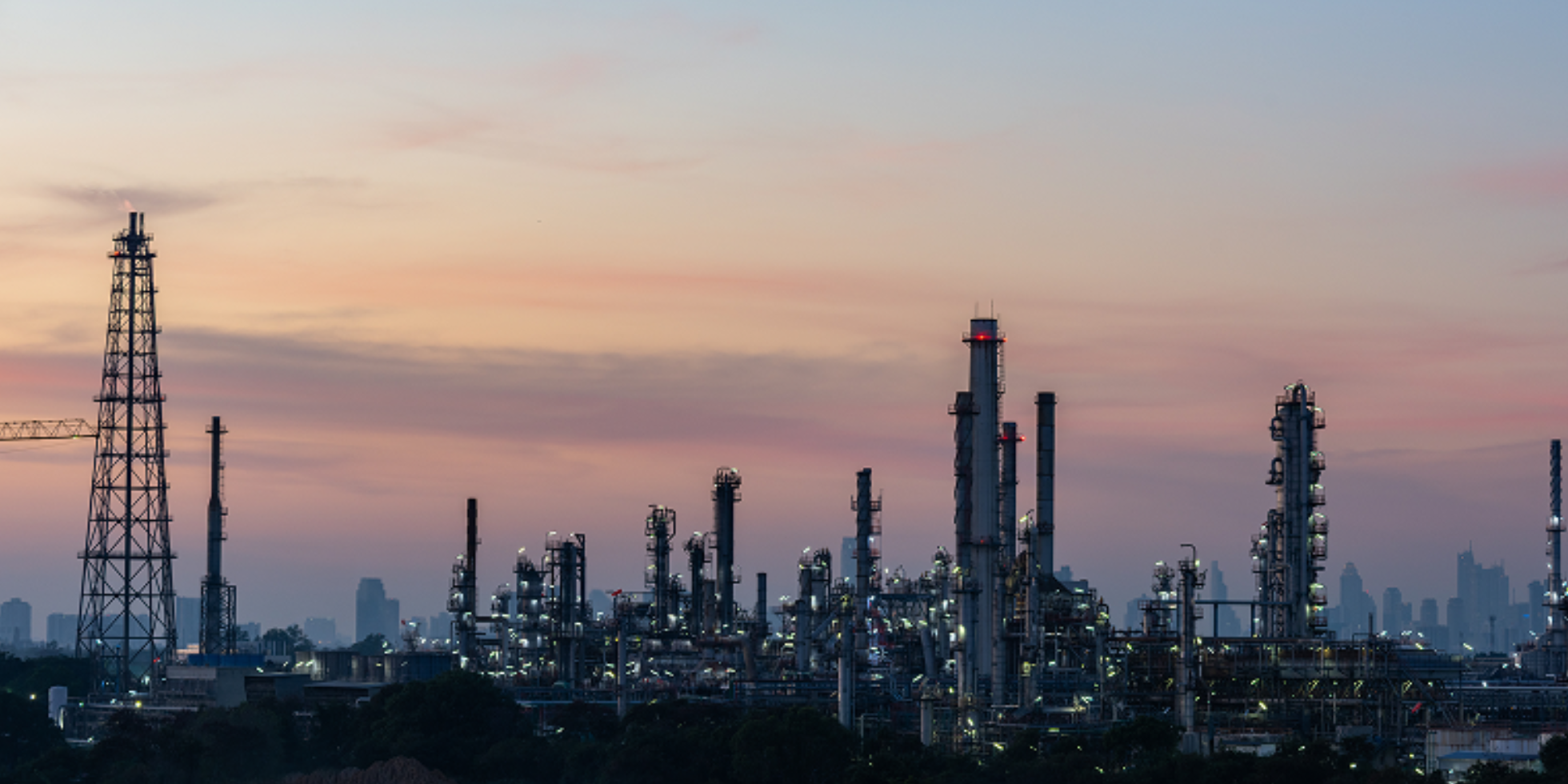 Refinery facility at sunset