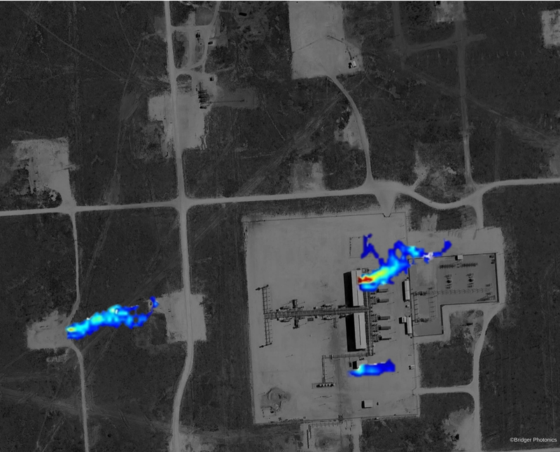 Overhead Lidar visual of methane plume clouds over facility