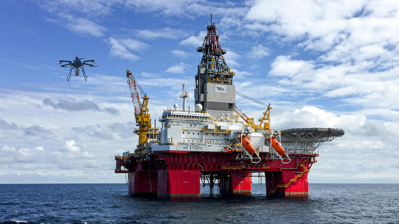 Bridger Drone Flying Next to Offshore Drilling Rig